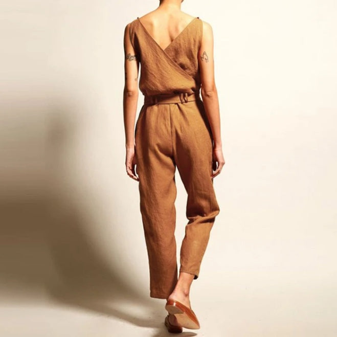 Keely® | V-Neck Sleeveless Cropped Jumpsuit with Pockets