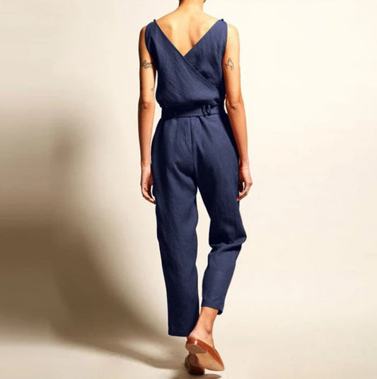 Keely® | V-Neck Sleeveless Cropped Jumpsuit with Pockets