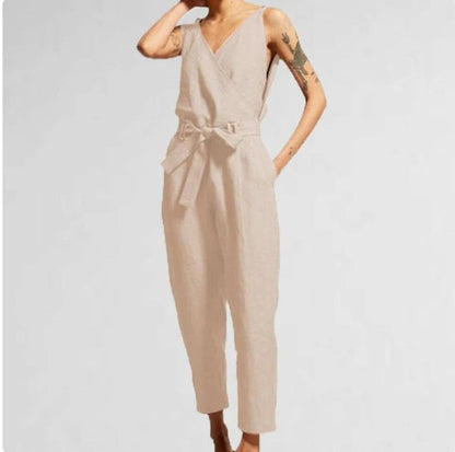 Keely® | V-Neck Sleeveless Cropped Jumpsuit with Pockets