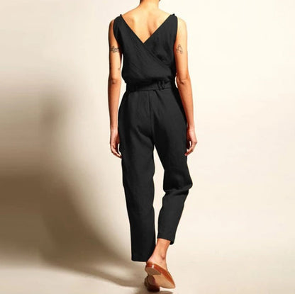 Keely® | V-Neck Sleeveless Cropped Jumpsuit with Pockets