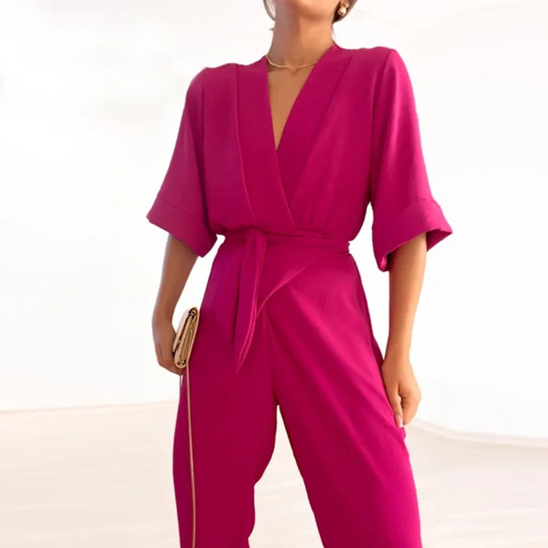 Analiza® | Simple jumpsuit with a V-neckline and short sleeves