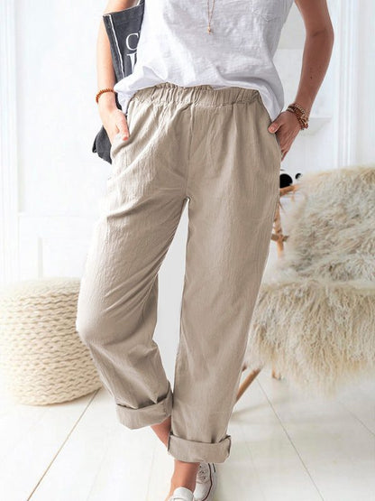 Women’s Solid Loose Fit Pants with Side Pockets in 9 Colors, S-1XL - Wazzi's Wear