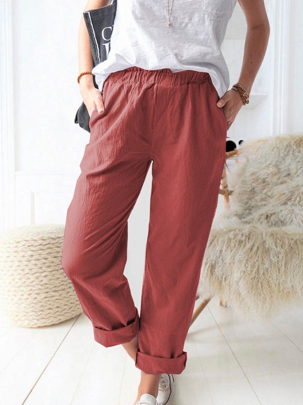 Women’s Solid Loose Fit Pants with Side Pockets in 9 Colors, S-1XL - Wazzi's Wear