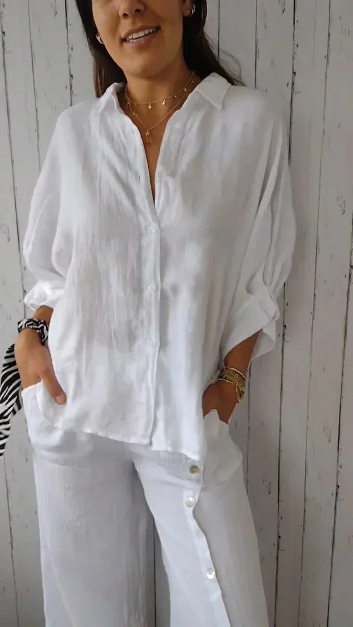 Andylla® | Cotton and linen blouse with button fastening