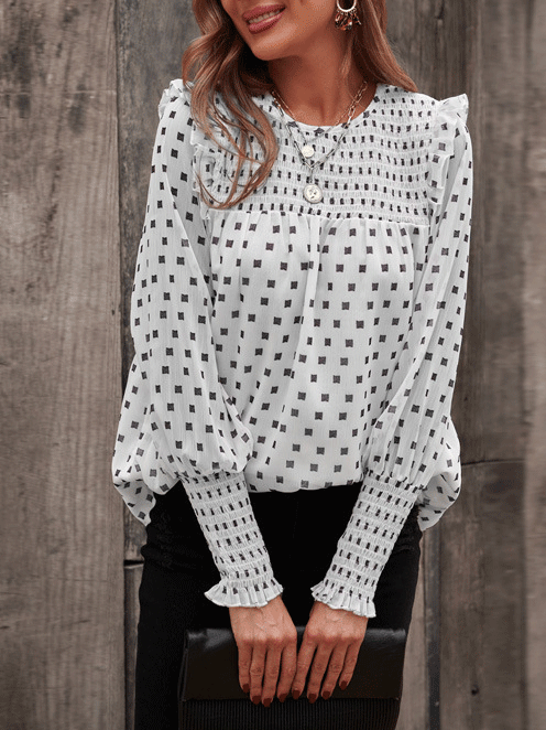 Women's Blouses Ruffled Lantern Sleeve Polka Dot Blouse - Blouses - INS | Online Fashion Free Shipping Clothing, Dresses, Tops, Shoes - 20-30 - 21/10/2021 - BLO2110211377